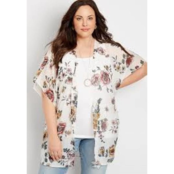 Maurices Tops - Maurices Sheer Metallic Floral Open Front Cardigan Kimono Plus Size 2X/3X H14770